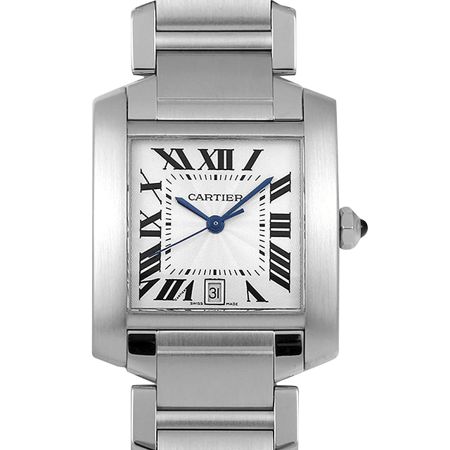 Cartier カルティエ タンクフランセーズ LM W51002Q3 デイト シルバー ギョーシェ ダイヤベゼル SS ステンレス アフターダイヤ メンズ 自動巻き 【6ヶ月保証】【腕時計】